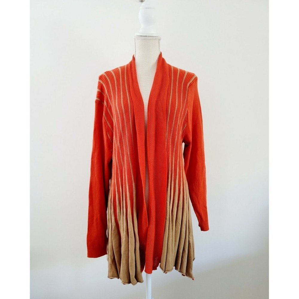 Appraisal Burnt Orange Tan Ribbed Knit Open Front Cardigan Striped Sweater Sz 1X